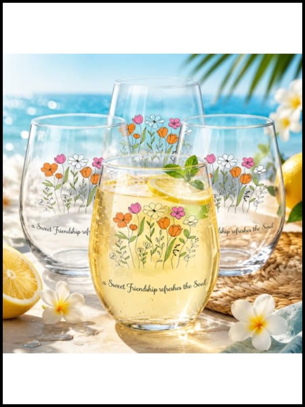 Hushee 4 Set Inspirational Floral Wine Glass Christian Gift for Women